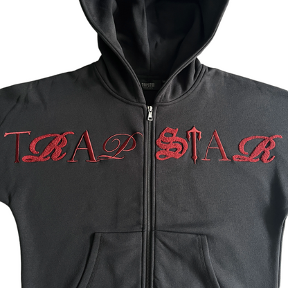 Trapstar Script Zip Through Hooded Tracksuit Black/Zinfandel