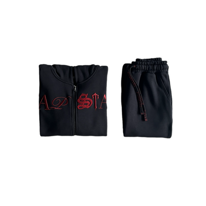 Trapstar Script Zip Through Hooded Tracksuit Black/Zinfandel